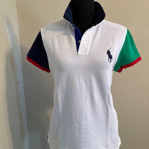 Ralph Lauren Tops - Ralph Lauren Colorblock Polo Shirt - White, Blue, Green, Red